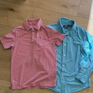 Vineyard Vines Red Striped Polo and Green Checkered Shirt S